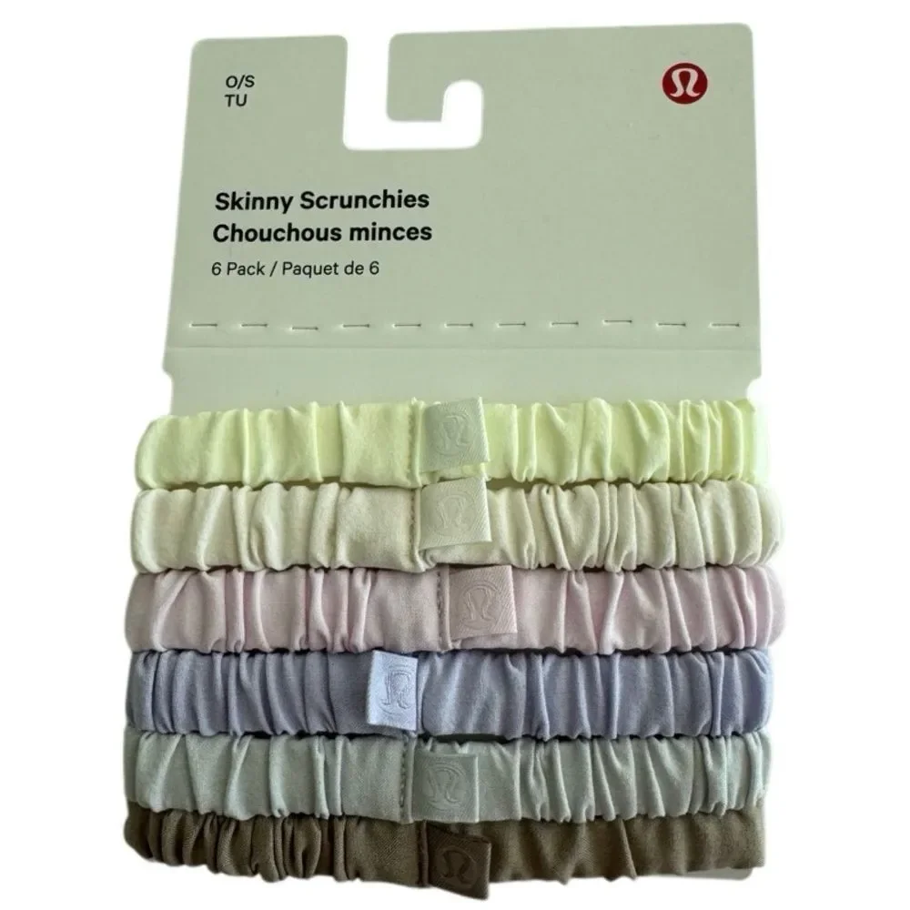 Lululemon Skinny Scrunchies 6 Pack Sheer Oak/Lt Ivory/Pink Org/Elix/Vapor/Lav Fr